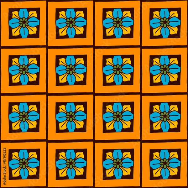 Fototapeta Vector floral colorful seamless pattern with hand drawn doodle elements.