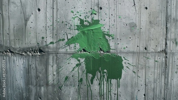 Fototapeta Green paint splattered on gray concrete wall