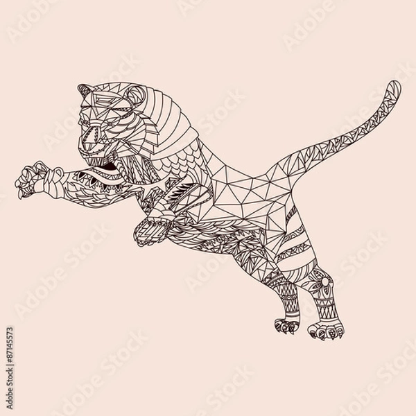 Obraz Patterned tiger zentangle style. Good for T-shirt, bag or whatever print. Vector illustration