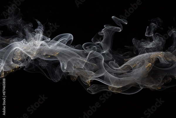 Fototapeta Elegant White Smoke Curling Upwards on Black Background, Ethereal Abstract Design and Atmospheric Vapor Art