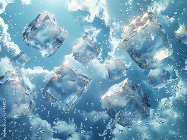 Fototapeta 天空下的一堆冰块仰拍视图