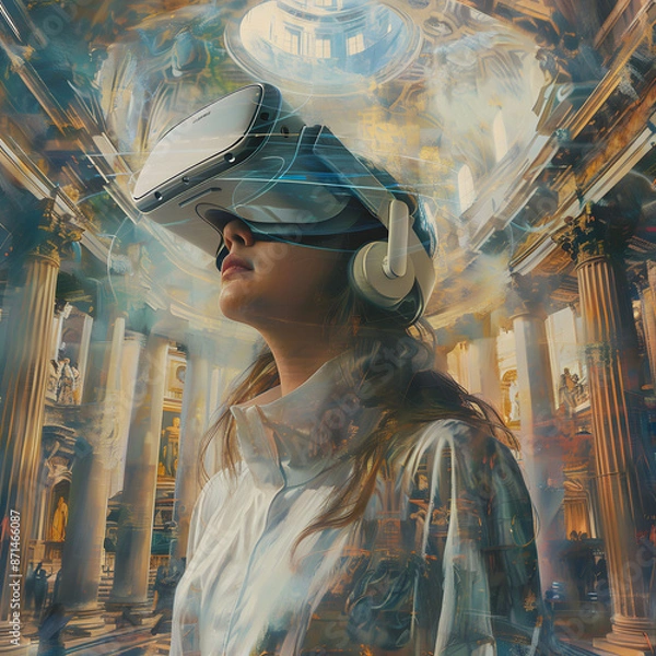 Fototapeta People face VR Virtual and augmented reality