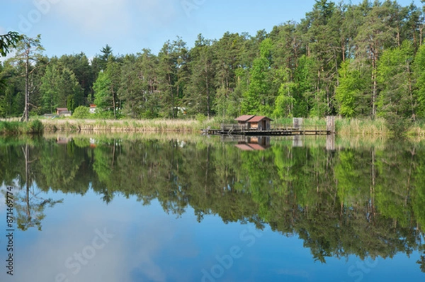 Obraz View of small Lake of Fie at the Sciliar (Italian: Laghetto di Fiè allo Sciliar), Alpe di Siusi, Dolomites, north Italy