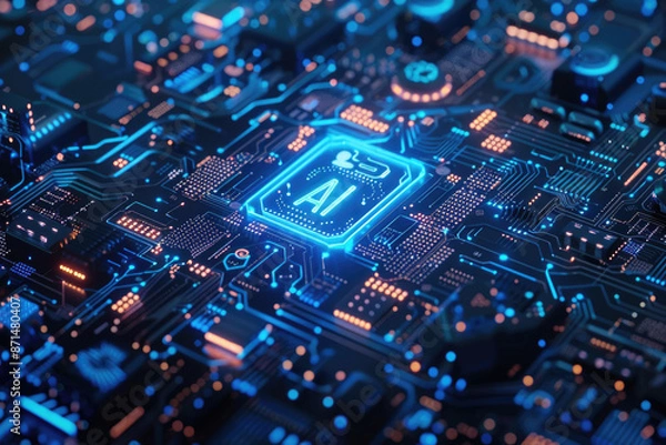 Fototapeta Blue artificial intelligence chip