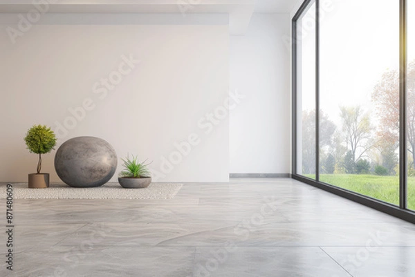 Fototapeta Minimalist interiors design apartment composition with minimal arrangements next to a window. Residential interiors in neutral colors.