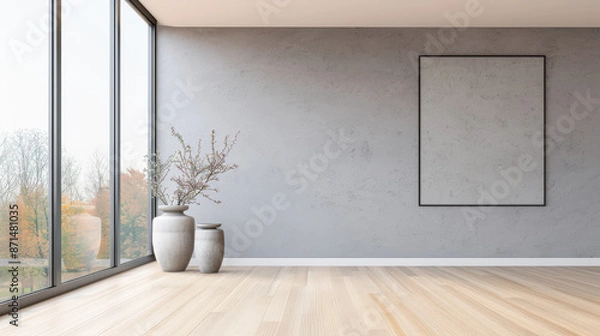 Fototapeta Minimalist interiors design apartment composition with minimal arrangements next to a window. Residential interiors in neutral colors.