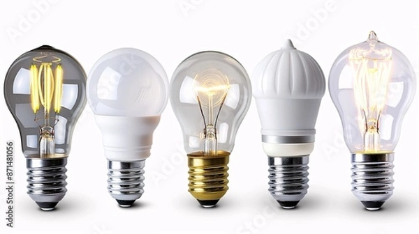 Fototapeta A collection of energy-efficient light bulbs with a white background.
