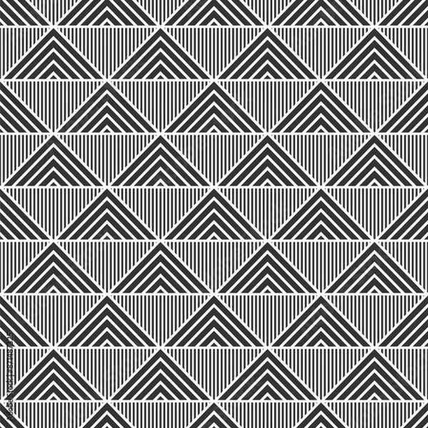 Fototapeta Seamless vector pattern with striped triangles. Geometric ornament. Stylish texture. Vector black and white background.