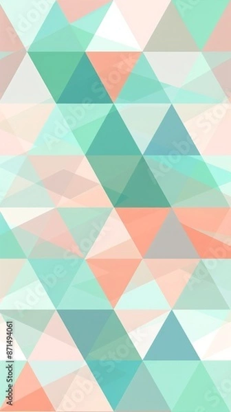 Fototapeta Abstract Geometric Pattern With Teal, Peach, and White Triangles