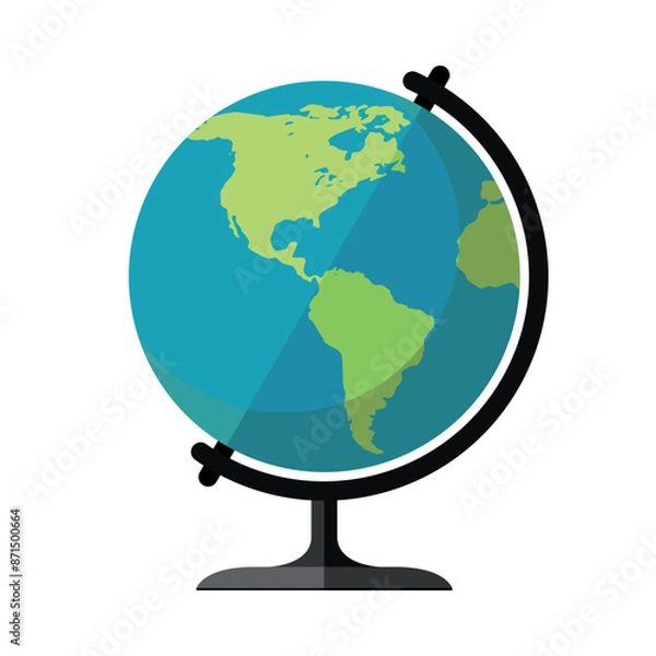 Fototapeta The globe of the world icon. A model of a planet with the continents of North America and South America, oceans. Vector illustration isolated on a white background for design and web.