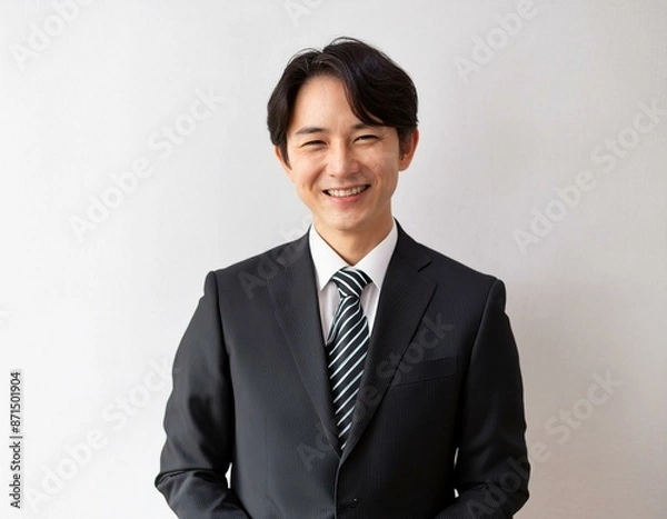 Obraz 黒いスーツ姿で笑顔の30代の男性コンサルタント 経営者