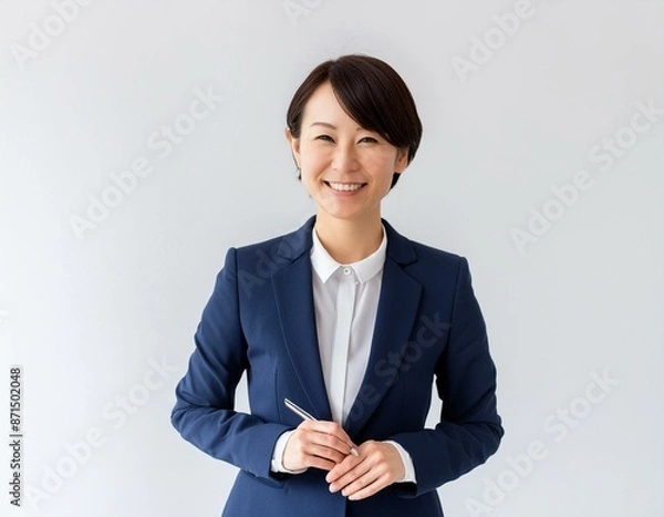 Obraz スーツ姿で笑顔で講義する30代の女性研修講師