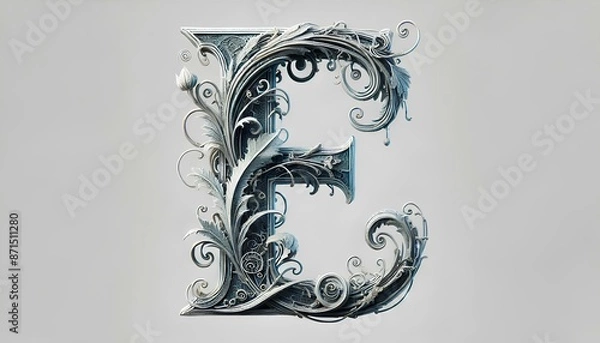 Obraz Intricate 3D fantasy letter "E" with delicate details on an isolated background.