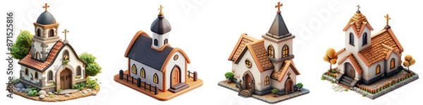 Obraz Church 3d icon. Brown white. Transparent background. Best for graphic design materials.