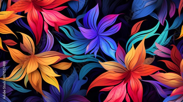 Fototapeta colorful abstract floral pattern black background
