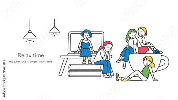 Fototapeta リラックスした女性たちのベクターイラスト