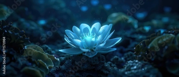 Fototapeta A futuristic underwater garden centered around a single