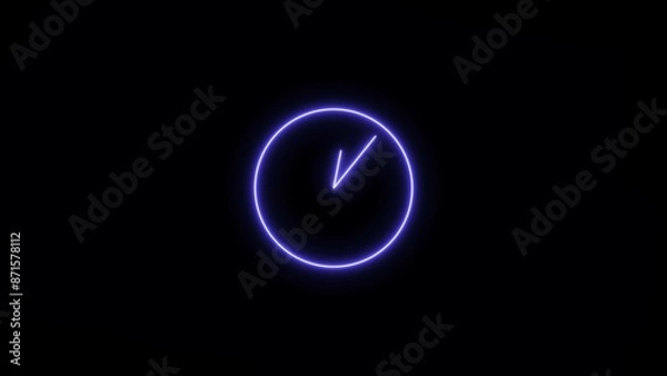 Fototapeta Neon clock icon purple color 4k illustration. on black background 24 hour fast  digital clock.