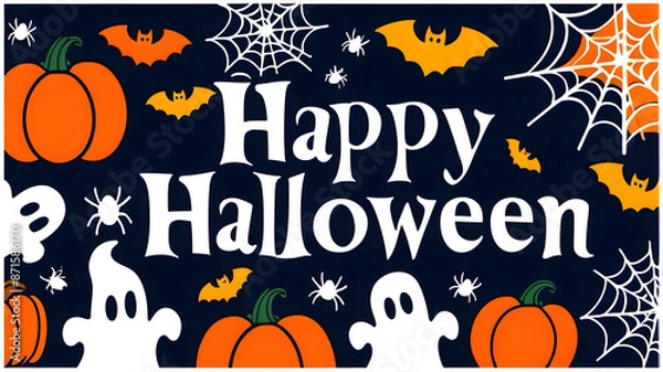 Fototapeta Happy Halloween text with Halloween themes