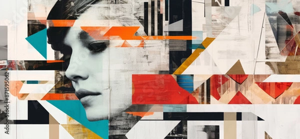 Obraz Contemporary Abstract Portrait Art   Modern Mixed Media Illustration with Geometric Patterns