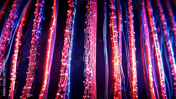 Fototapeta Glowing data cables transferring information background
