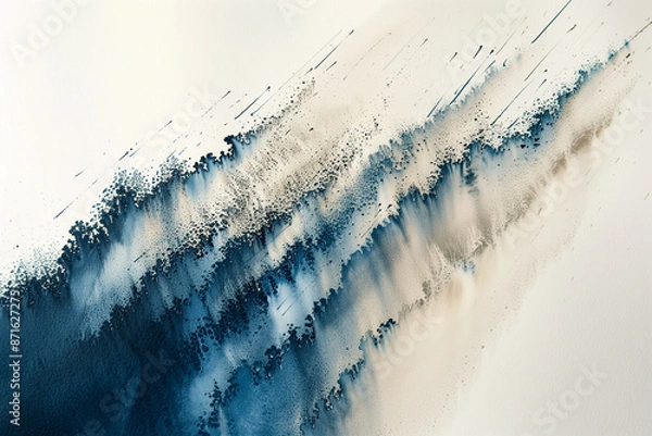 Fototapeta abstract watercolor paint fluid blue and beige with flowing brush strokes and textured splatter patterns on white paper background