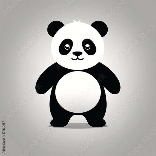 Fototapeta Monochrome Panda Icon Vector in Greyscale
