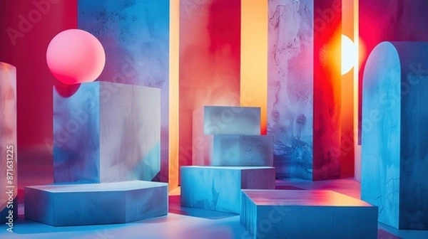 Obraz Vibrant geometric shapes with dynamic lighting, ample copy space