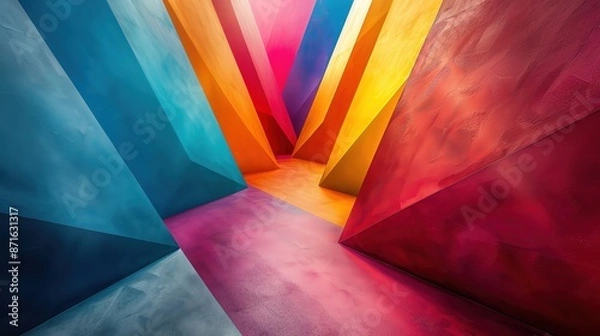 Fototapeta Vibrant geometric shapes with dynamic lighting, ample copy space