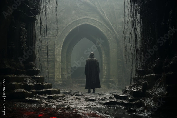 Fototapeta A Vampire Emerging From A Misty, Ancient Crypt