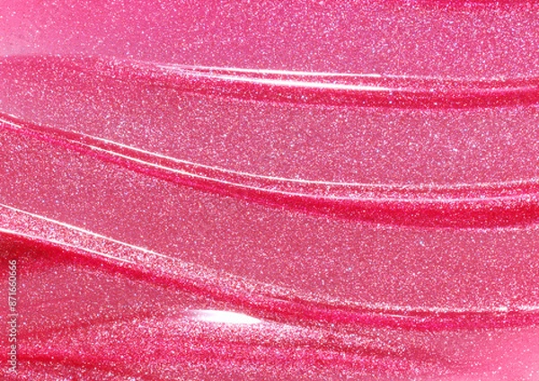 Fototapeta Pink shimmering lip gloss texture background. Smudged cosmetic product smear. Makup swatch product sample