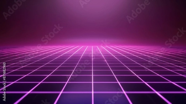 Fototapeta Retro futuristic synthwave wireframe background 3d rendering of 1980s