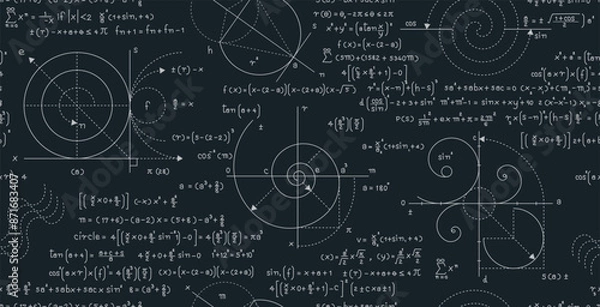 Fototapeta Seamless pattern with mathematical formulas on a chalkboard.