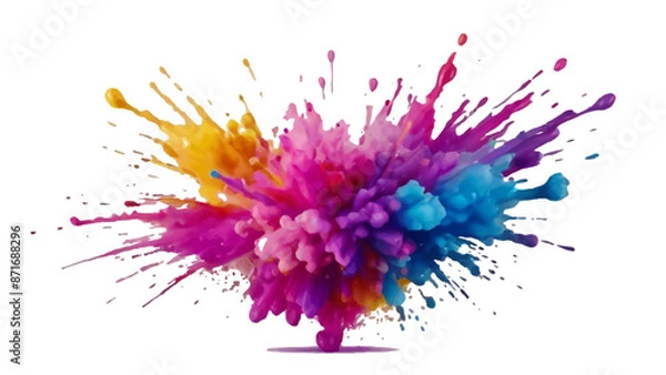 Fototapeta Bright colorful watercolor splash splatter stain brush strokes on white background. Modern vibrant aquarelle spot. Aquarelle explosion on white. Element. Vector watercolor illustration isolated design