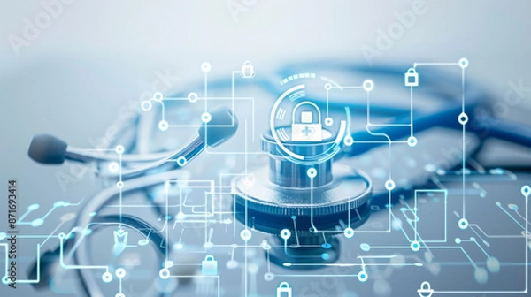 Fototapeta Cutting-edge hospital technology ensures data protection through blockchain in electronic health records.