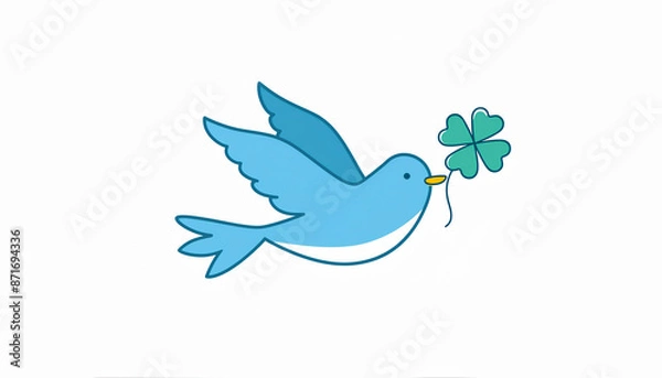 Fototapeta 幸せの青い鳥と四つ葉のクローバー