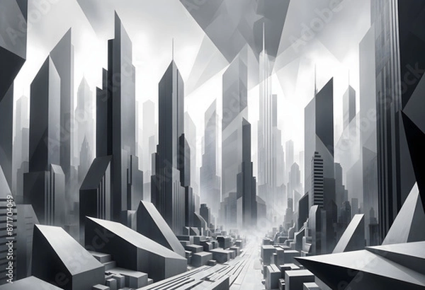 Obraz Surreal Abstract Metropolis with Angular Geometric Shapes