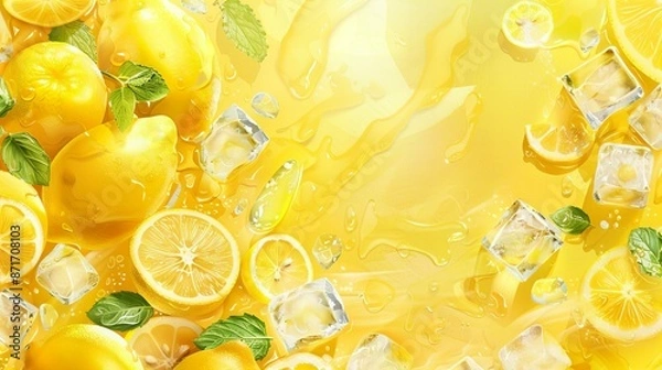 Fototapeta Refreshing Lemon Slices on Pale Yellow Background