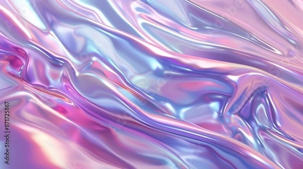 Obraz This illustration has an abstract background 3D with shiny plastic waves with purple blue textures and lights, a lustrous liquid wavy texture, and a smooth background texture.