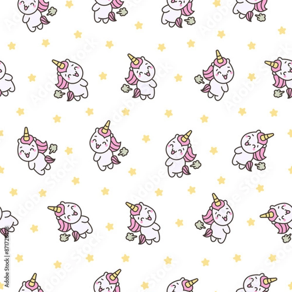Fototapeta Cute and funny farting animals. Seamless pattern. Cartoon characters. Hand drawn style. Vector drawing. Design ornaments.