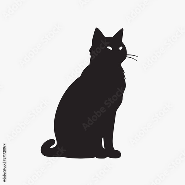Fototapeta black silhouette of a cat simple illustration in white background