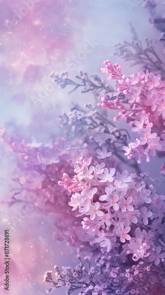 Fototapeta Pastel flower background. Colorful pastel Purple pink and white. Backdrop with space for text. Eye-catching background for social media and printing design. 