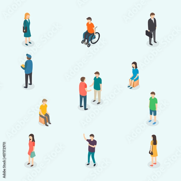 Fototapeta  Isometric 3d vector people. Set of woman and man. Vector illust