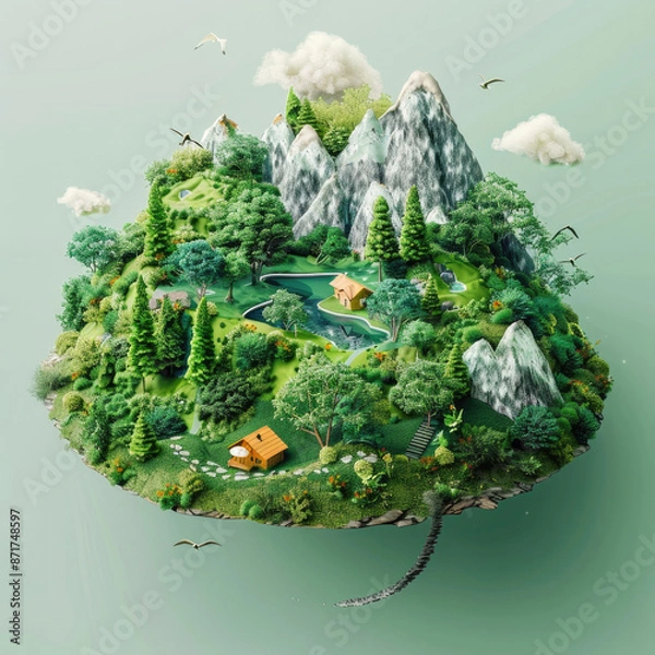 Obraz iles, montagnes et fôret