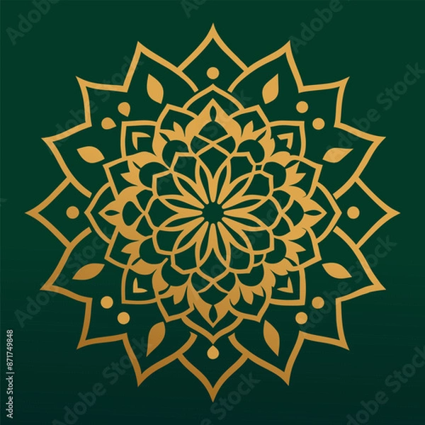 Fototapeta Luxurious and elegant golden mandala design on a green background, perfect for diwali festival celebrations and other special occasions