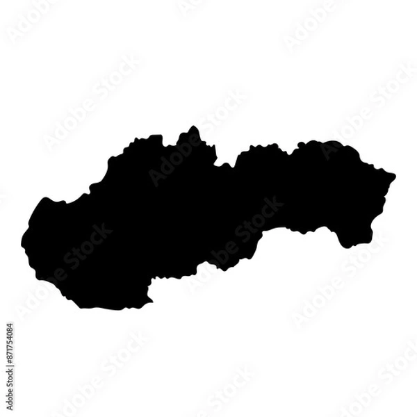 Fototapeta Hand drawn black map of Slovakia. Silhouette, Europe geography. Vector isolated on white background	