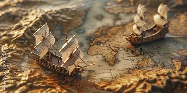 Fototapeta Ship Model on Map