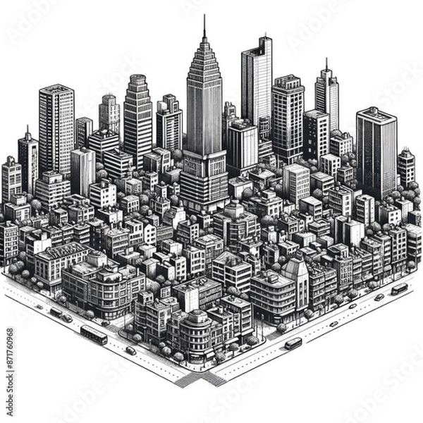 Fototapeta city skyline with transparent PNG background
