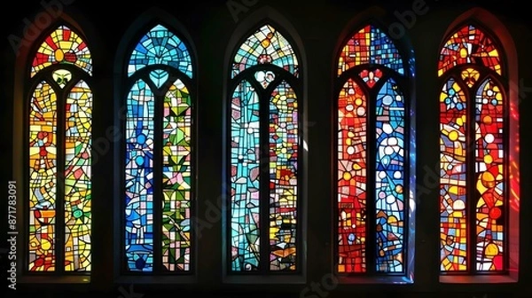 Fototapeta collection of colorful stained glass church windows