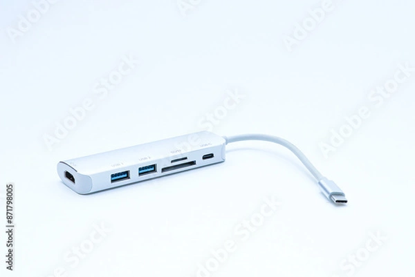 Fototapeta Laptop USB Type-C adapter with different connectors for connecting devices.
